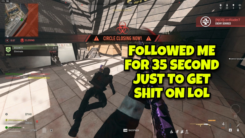 After camping my loadout from a roof, which i managed to grab, this poor fella decided to run after me, wrong move.