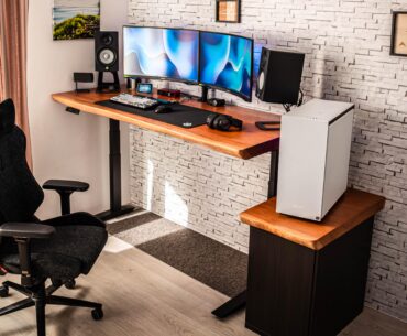 My Battlestation, homemade custom sit-stand desk, upgraded with double G7 and HS5
