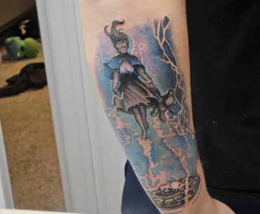 Samantha coming out of MPD tat. (Incomplete. Gonna be a whole themed sleeve)