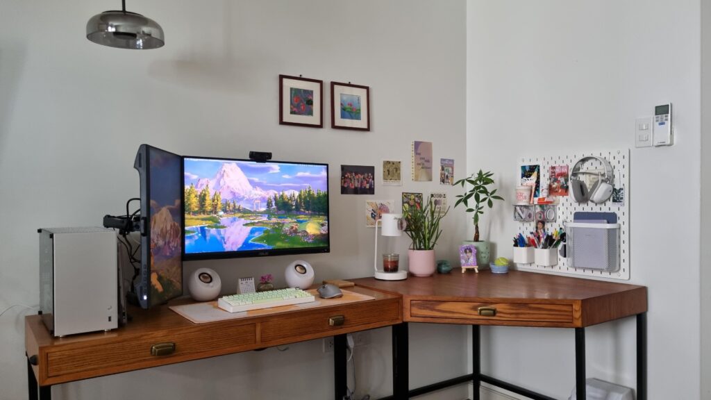 My girlfriend's work from home / light gaming set up.