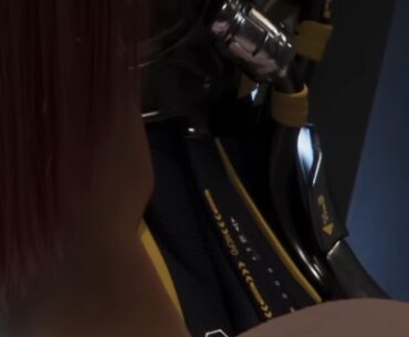 One of Song’s cyberware says NCPD (that yellow line closer to her hair)