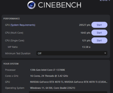 Cinebench 2024 Run with 13700K and 4070 Ti. VRAM OC does noticeably affect the GPU score