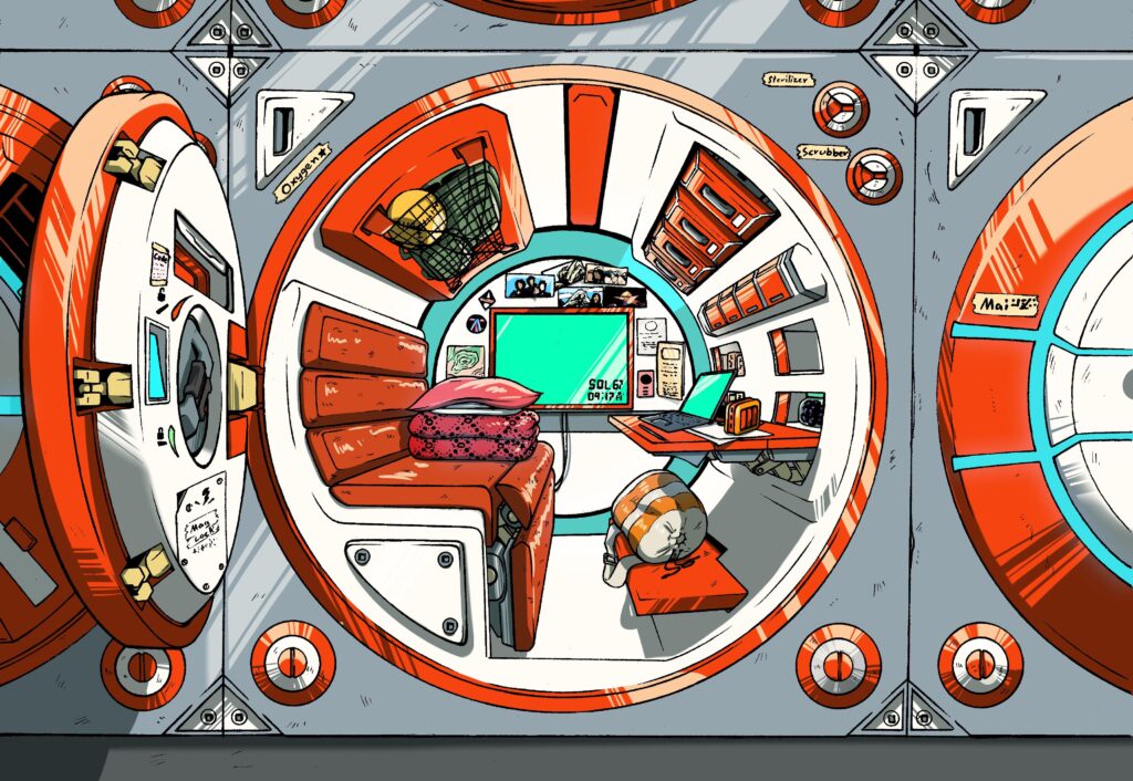 Small ships living unit doubles as escape pod.