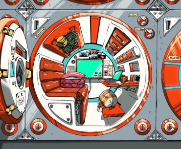 Small ships living unit doubles as escape pod.