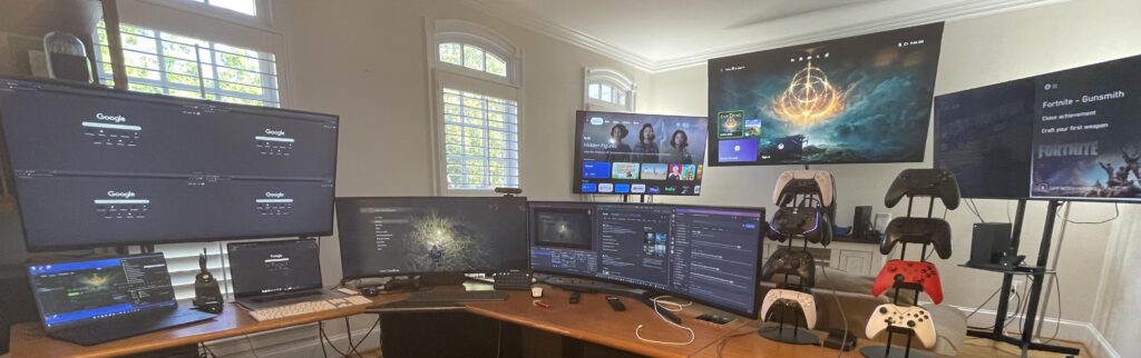 You guys have all these clean setups with matching monitors that align perfectly, I’m just stickin’ them where I can fit ‘em…
