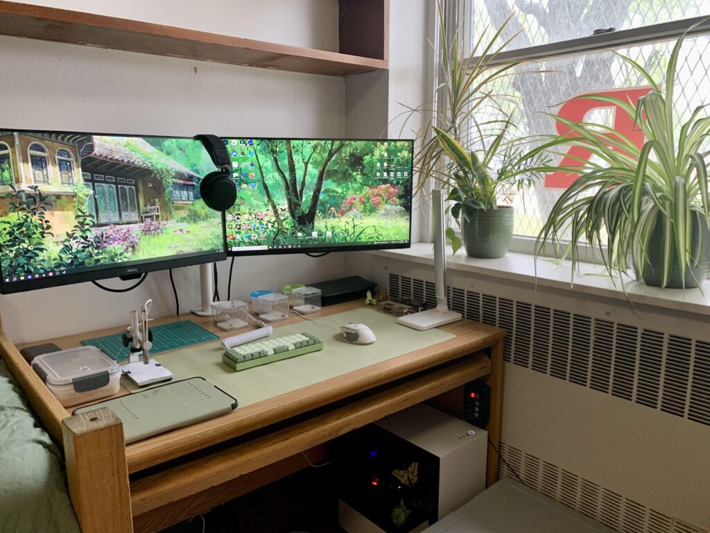 my green college dorm battlestation