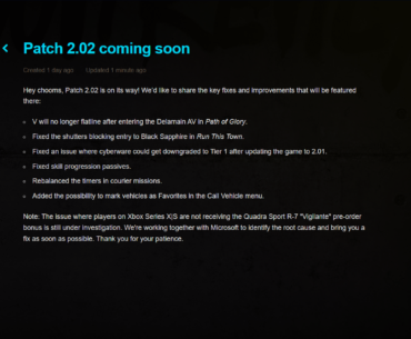 Patch 2.02 coming soon