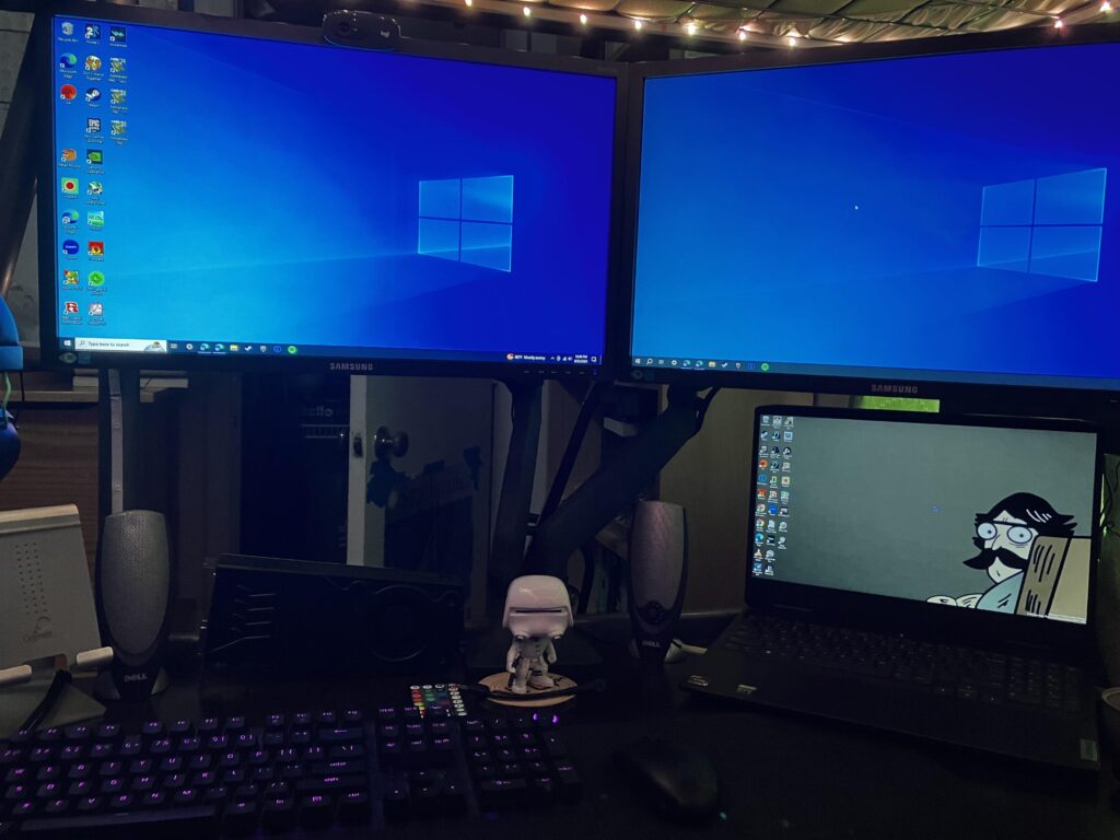 Setup with some new parts, dual monitor arms!