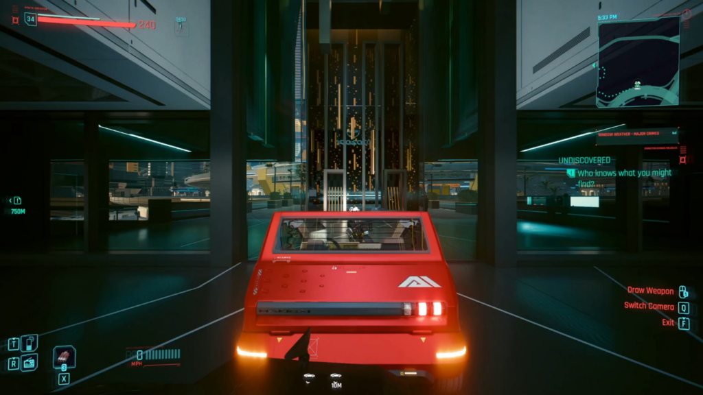 I just discovered you can drive into Arasaka Tower with a bike