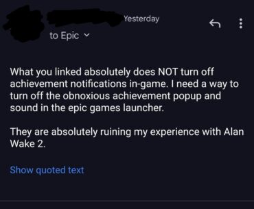 Epic Support Refers to Reddit and Says Delete Overlay .exe Files to Turn Off Achievement Notifications