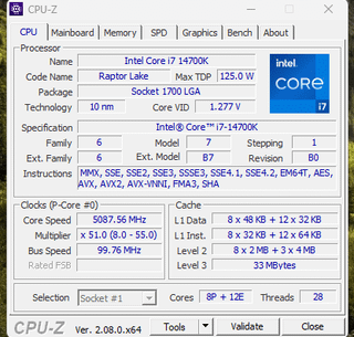 Update on my i7-14700K that I bought today. (cpuz & cinebench 2024 result)