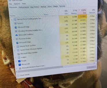 Work computer has 100% disk and is taking 3-4 minutes to open to open any app including task manager, what could cause this?