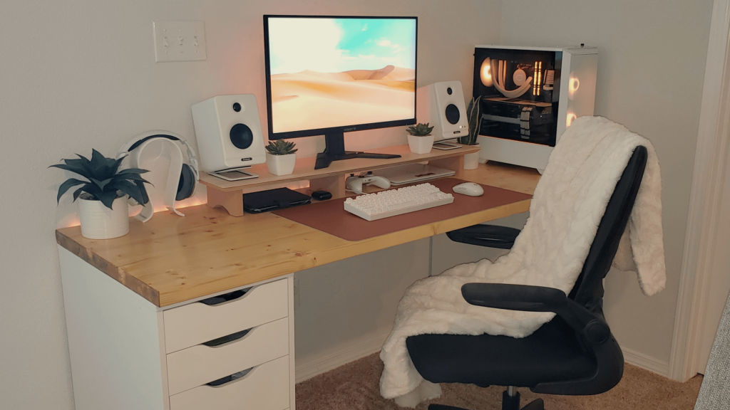 My attempt at a budget edition setup at new house. A few more touches needed. Especially anew monitor arm. For more pictures feel free to check it out. https://www.reddit.com/r/SetupEvolution/
