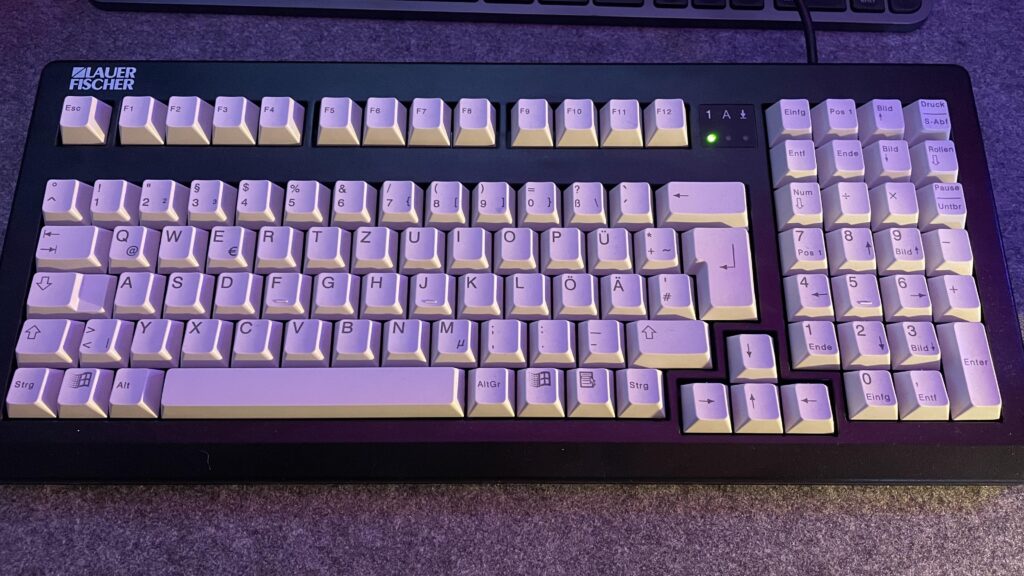 Setup gaming mode .. my restored Lauer Fischer Cherry 🍒 Keyboard with Black Switches and original Windows 95 Keycaps .. guess total cost ?!
