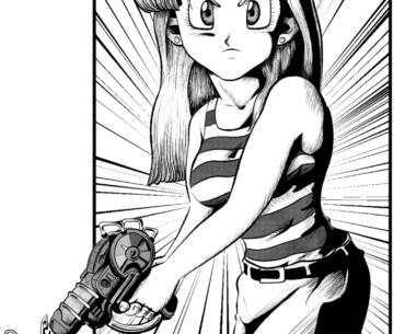 Bulma holding a Ray Gun DB Manga