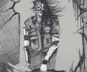Here's a severely damaged android limping around for your amusement.