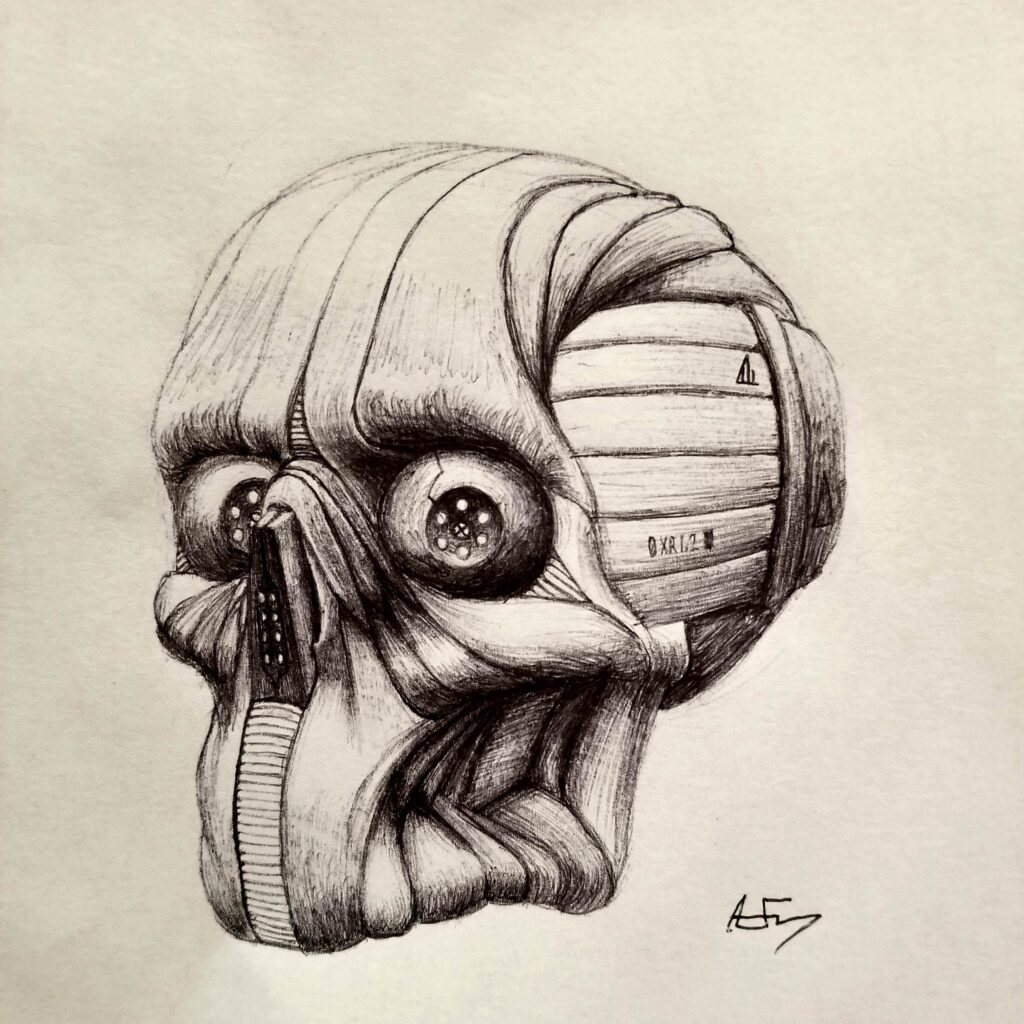 When I can't think of what to draw I usually start with a skull and see where it goes