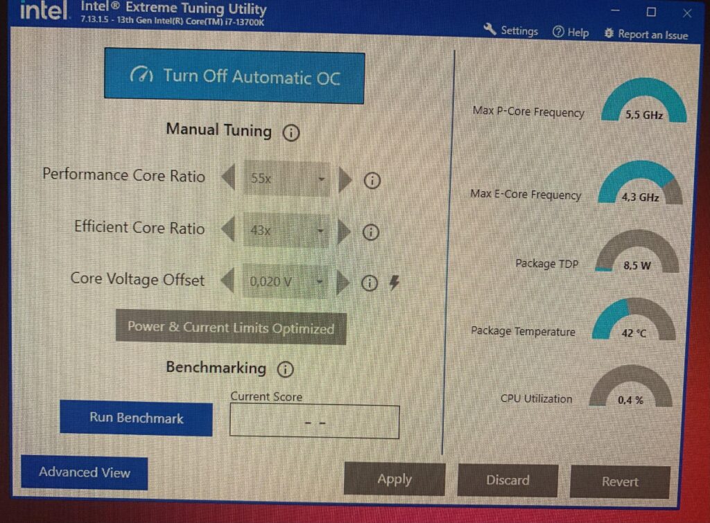 I used intel xtu to automatic overclock my i7 13700k cpu .is it ok or do I need to do some settings in bios? How can I lower my temps? Overclocking intel Intel® Extreme Tuning Utility 7.13.1.5 - 13th Gen Intel(R) Core(TM) 17-13700K •