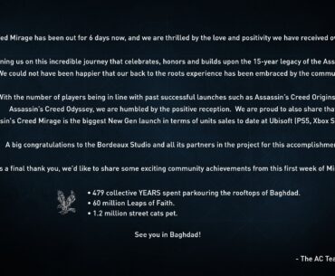 Assassin's creed mirage is the biggest next generation launch to date at Ubisoft