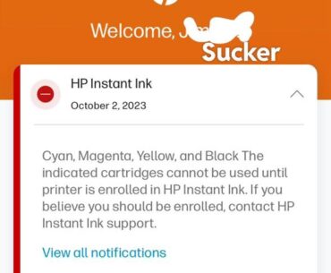 Banned BY HP for using ink that came in box!