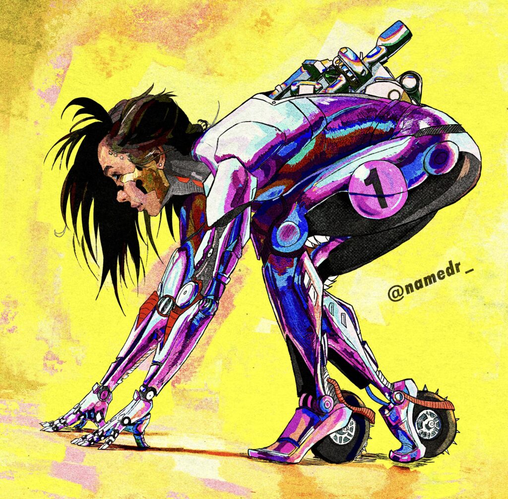 drew a cyborg racer girl for some practice!