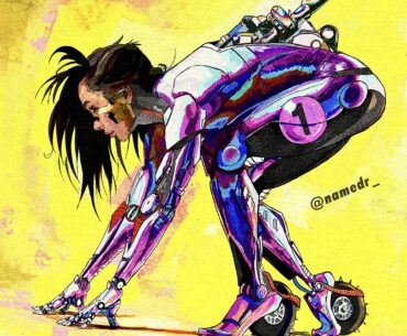 drew a cyborg racer girl for some practice!