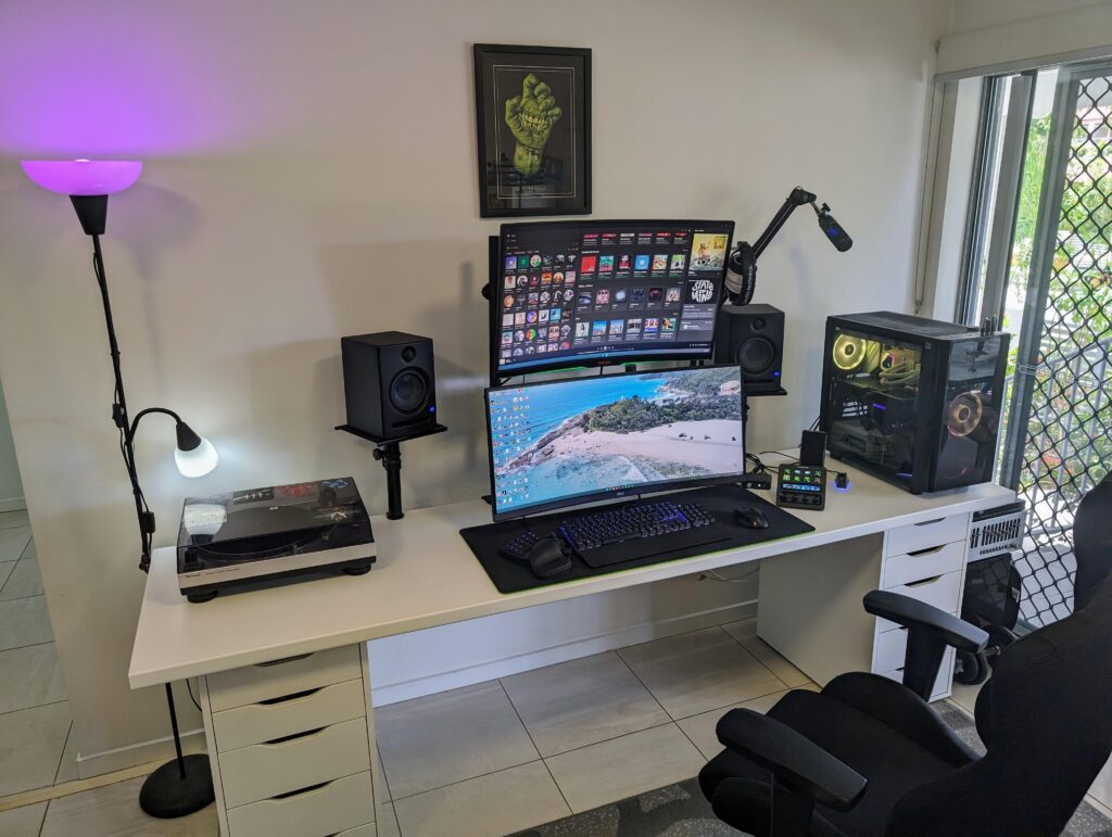Speaker stands, monitor mounts. Couldn't live without them.