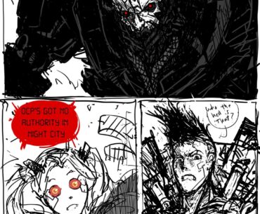 I think we all wanna see this fight. Adam smasher vs Robo Cop (art by spaghettibastard)