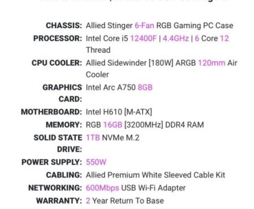 Is an Intelcore I5 12400f good with an Intel arc A750 8gb graphics card for gaming in 2023/2024 ?