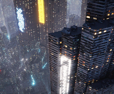 Dystopian cyberpunk cityscape