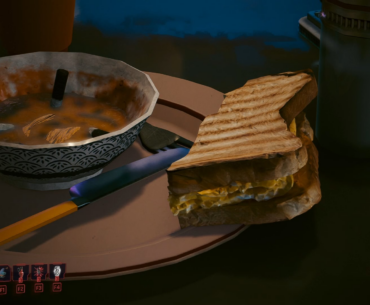 V actually eating food in the game: