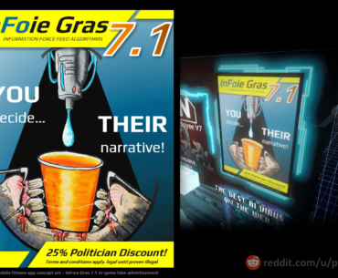 "Successfully used by politicians and corporations to force-feed a narrative!" - I made a concept art for an advertisement that will be in the game I'm working on. What do you think?