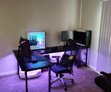 Custom L shaped desk I built, plus new rig. Just need to build another PC for my wife now.
