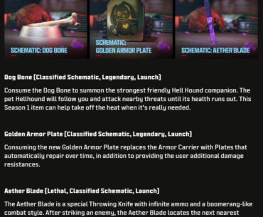 Three new schematics with S1. BTW Aether Blade is basically the Hell’s Retreiver