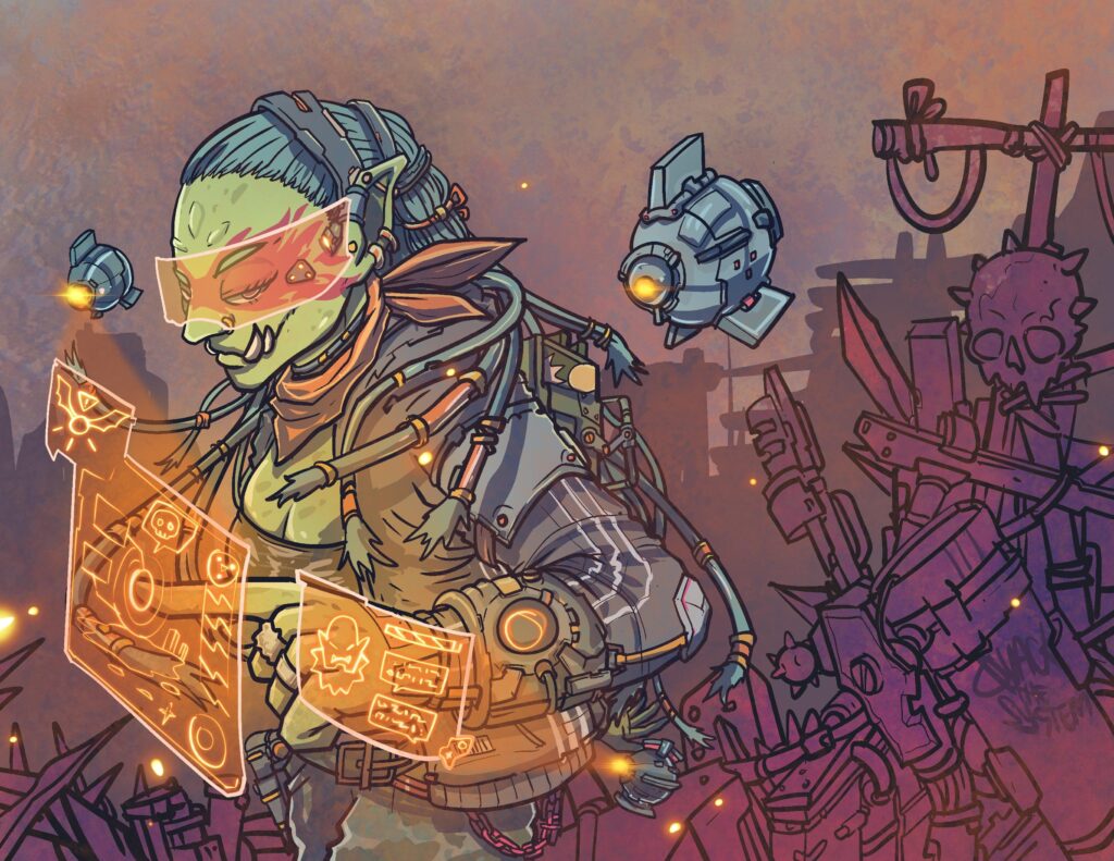 scrap/cyberpunk/fantasy character design I made recently. What do you think? (i’m open for commissions)
