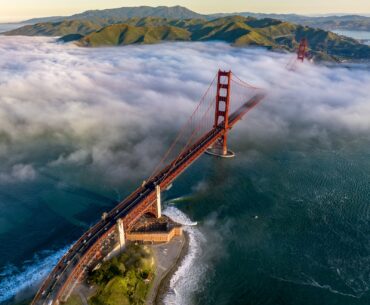 Fog rolling in on the Golden Gate Bridge in San Francisco