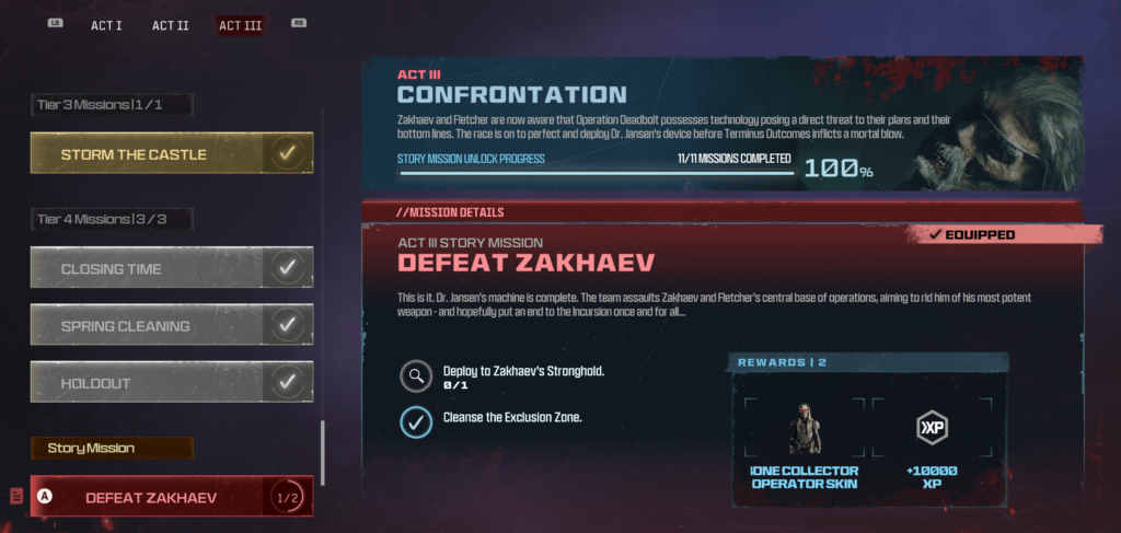 Did every mission and the last one bugged. Beat Orcus twice and wasn't granted the rewards because "Deploy to Zakhaev's Stronghold" refuses to be completed.