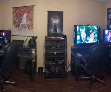 Those that game together, stay together. 11 years of marriage. We both needed our own battlestations. 2 Ryzen 7 5800x / GTX 3080s with plenty of space in the room for VR.