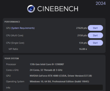 CINEBENCH 2024 result ->I9 13900KF | RTX4080 what do you think ?