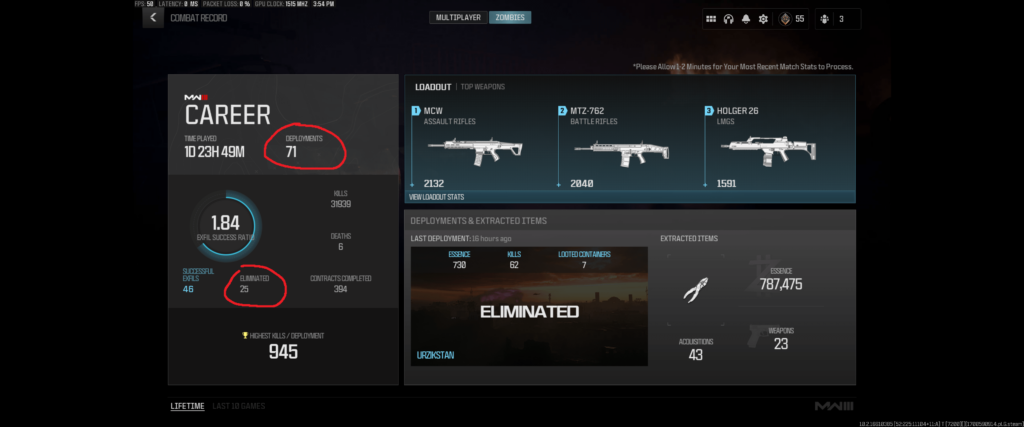 Out of my 71 deployments, I've only actually fully died once.... 24 (25 after taking the pic...) disconnect/crashes is a disgrace.