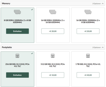 This €30 upgrade to the configuration would cost literally 20 times more on a macbook