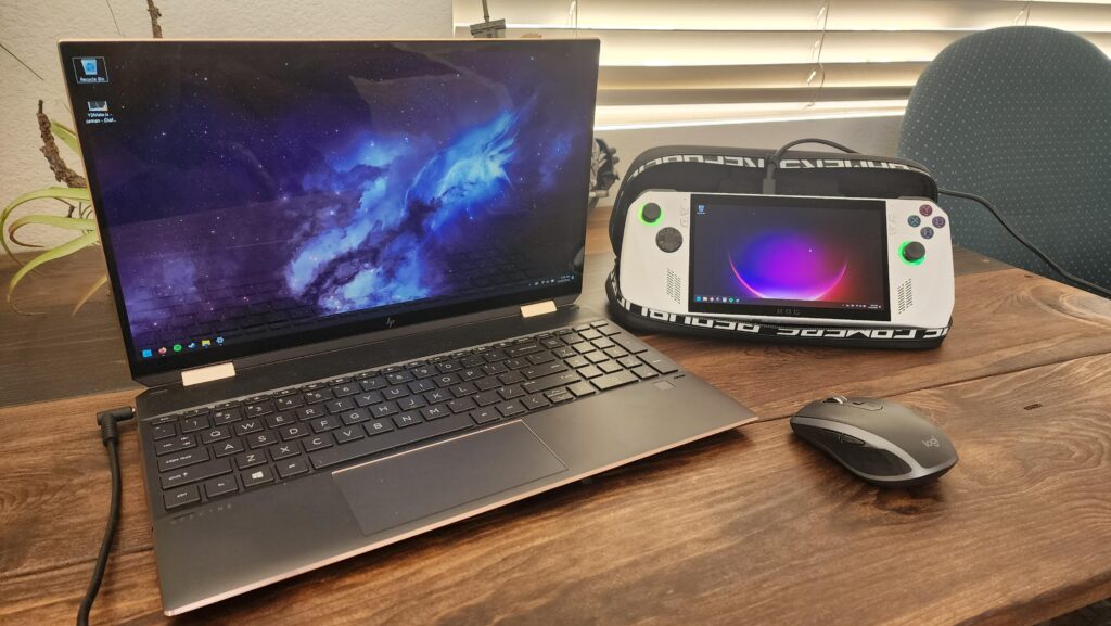 My mobile Thanksgiving-at-the-parents Battlestation (ROG Ally with Input Director makes a great secondary!)