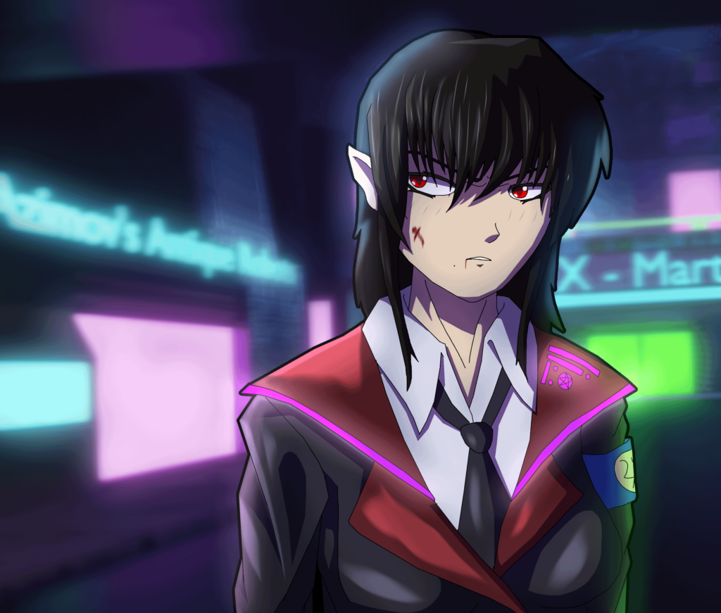 first post here. my OC, Jupiter. drawn in Clip Studio Paint. background made in Blender.