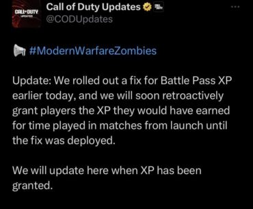Players will receive missing battle pass xp in future update
