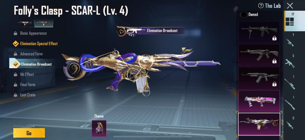 How can I unlock the golden theme of the Folly’s Clasp scarl?