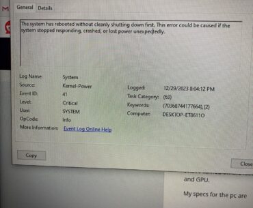 PC keeps restarting. Kernel power error 41