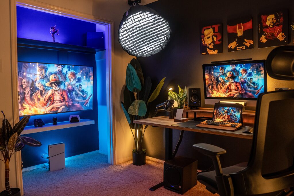 When Walnut meets RGB! My Desk Setup with an in-closet Gaming Station