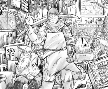 Drew a cyberpunk fish market piece