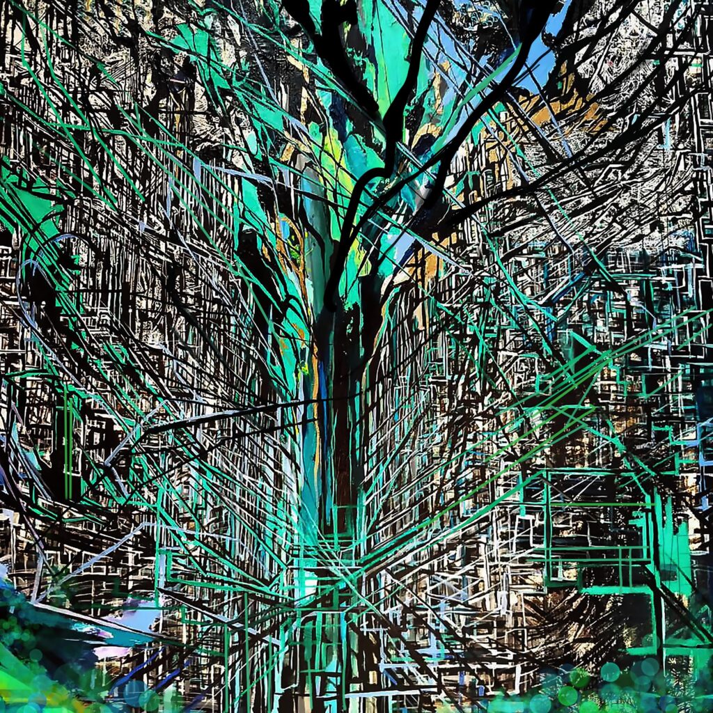 City Storm, Abstract Layered Print (foundation from original acrylic painting on canvas) {OC}