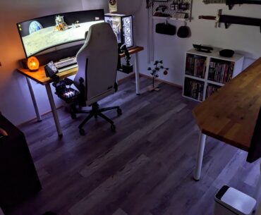 I added flooring over the concrete for Christmas. It really ties the room together